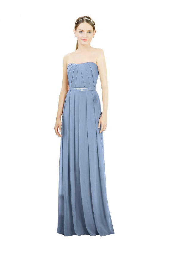 Sleeveless Dusty Blue A-Line Strapless Bridesmaid Dress Maidstone