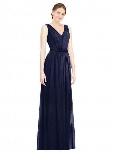 Sleeveless Dark Navy A-Line V-Neck Bridesmaid Gowns Maidstone