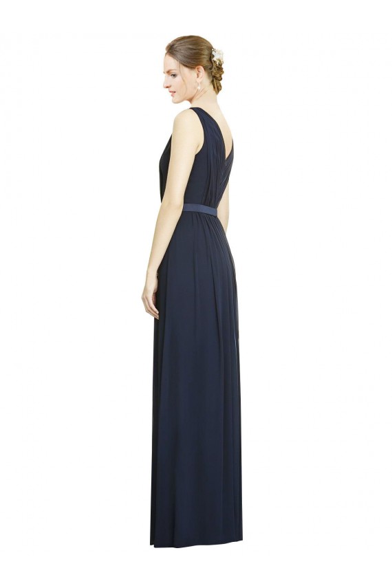 Sleeveless Dark Navy A-Line V-Neck Bridesmaid Gowns Maidstone