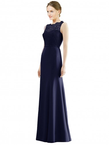 Sleeveless Dark Navy Mermaid Illusion Neck Bridesmaid Dress Maidstone