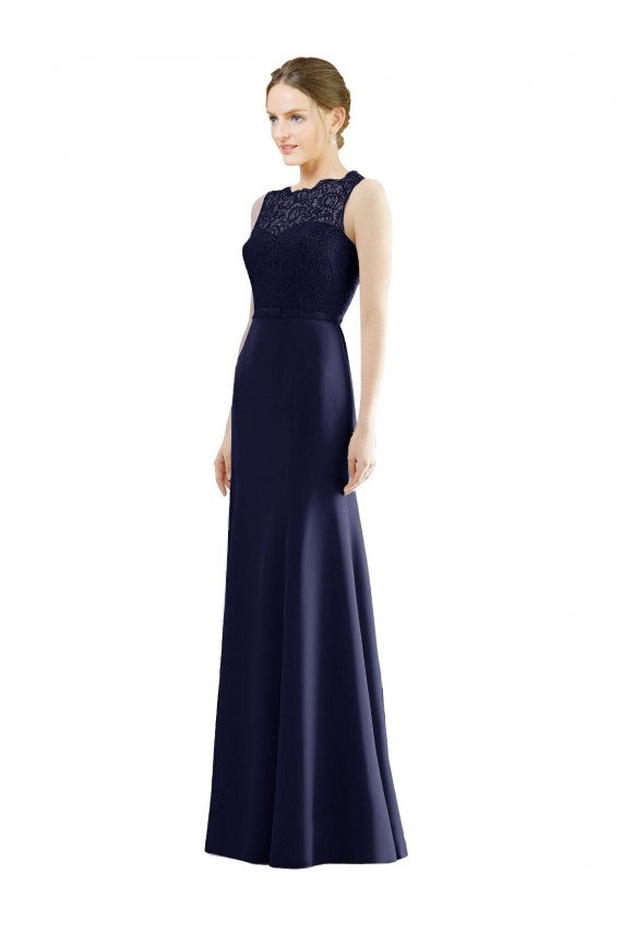 Sleeveless Dark Navy Mermaid Illusion Neck Bridesmaid Dress Maidstone