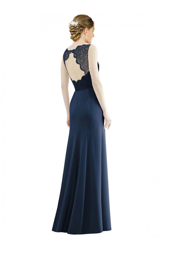 Sleeveless Dark Navy Mermaid Illusion Neck Bridesmaid Dress Maidstone