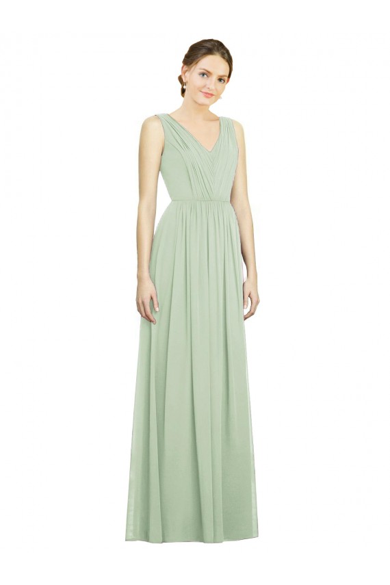 Sleeveless Sage V-Back A-Line V-Neck Bridesmaid Dress Maidstone