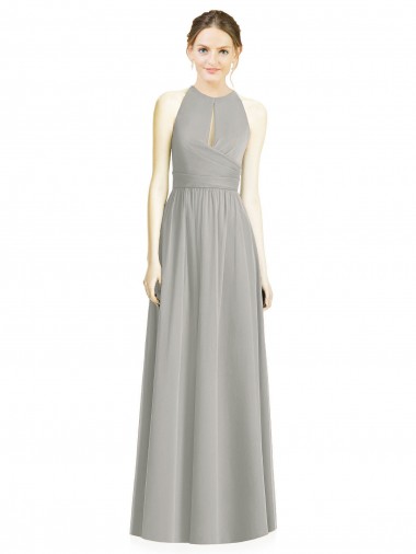 Sleeveless Silver A-Line Halter Neck Bridesmaid Dress / Evening Dress Maidstone