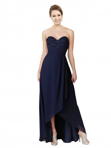 Sleeveless Dark Navy A-Line Sweetheart High Low Bridesmaid Dress Maidstone