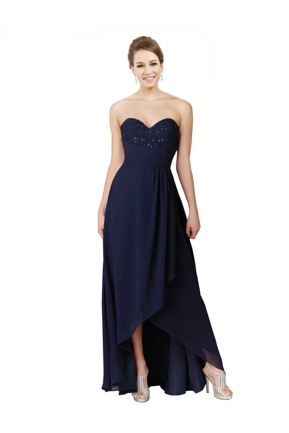 Sleeveless Dark Navy A-Line Sweetheart High Low Bridesmaid Dress Maidstone