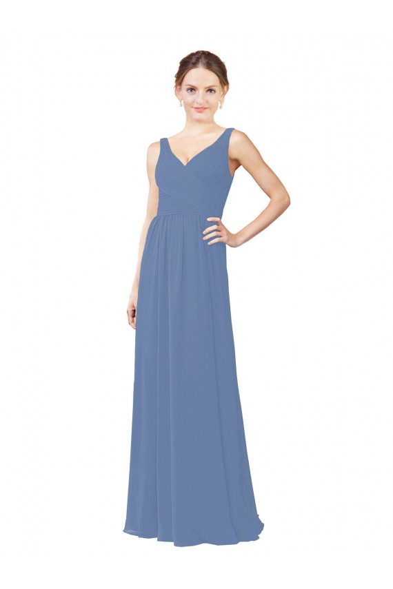 Sleeveless Windsor Blue Sheath V-Neck Bridal Party Dress Maidstone
