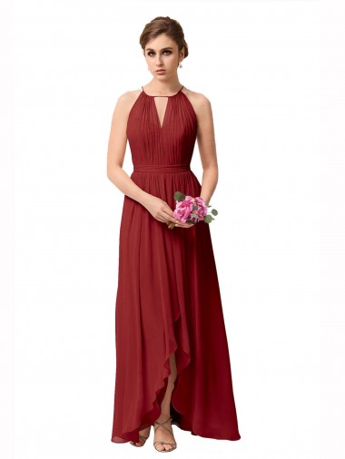 Sleeveless Burgundy A-Line High Neck High Low Bridesmaid Dress Maidstone