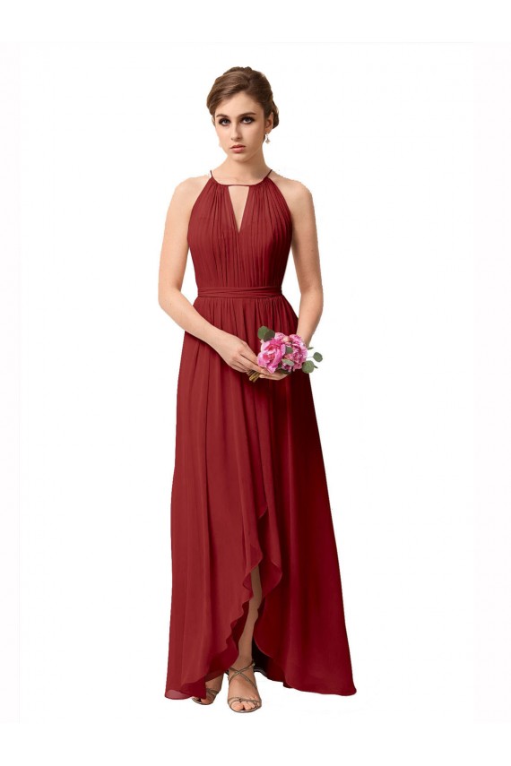 Sleeveless Burgundy A-Line High Neck High Low Bridesmaid Dress Maidstone