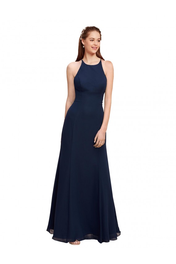 Sleeveless Dark Navy Mermaid Halter Neck Prom Dress / Bridesmaid Dress Maidstone
