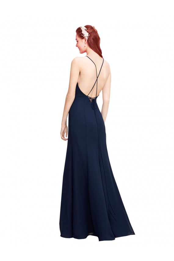 Sleeveless Dark Navy Mermaid Halter Neck Prom Dress / Bridesmaid Dress Maidstone