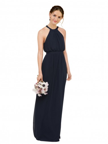 Sleeveless Dark Navy A-Line Halter Neck Bridesmaid Dress Maidstone