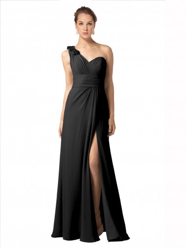 Sleeveless Black A-Line One Shoulder Bridesmaid Dress / Formal Dress Maidstone