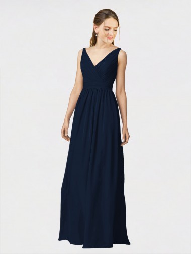 Sleeveless Dark Navy A-Line V-Neck Bridesmaid Dresses / Formal Dresses Maidstone