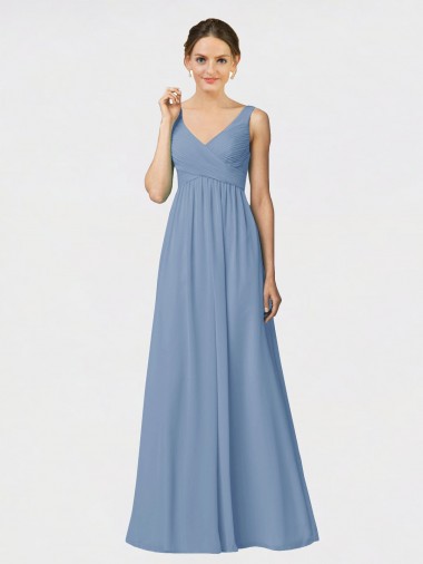 Sleeveless Dusty Blue A-Line Spaghetti Straps Bridesmaid Gown Maidstone