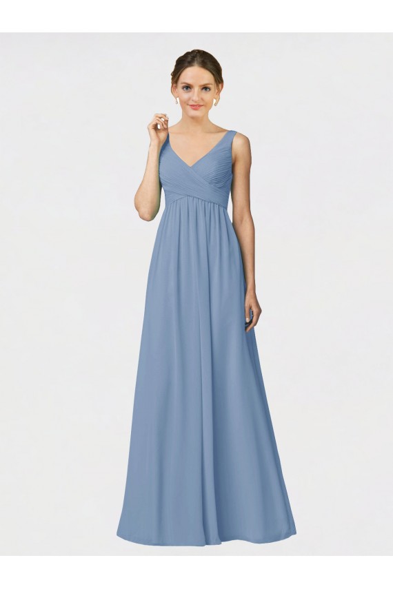 Sleeveless Dusty Blue A-Line Spaghetti Straps Bridesmaid Gown Maidstone