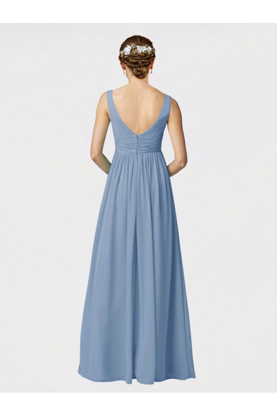 Sleeveless Dusty Blue A-Line Spaghetti Straps Bridesmaid Gown Maidstone