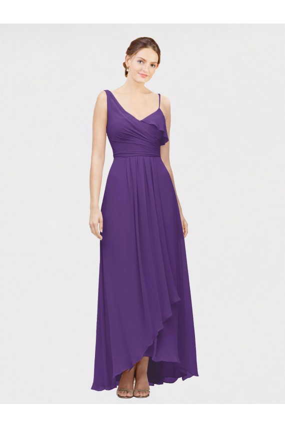 Sleeveless Plum Purple A-Line One Shoulder High Low Bridesmaid Dress Maidstone