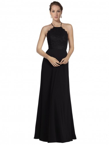 Sleeveless Black Open Back A-Line Halter Neck Bridesmaid Gown Maidstone