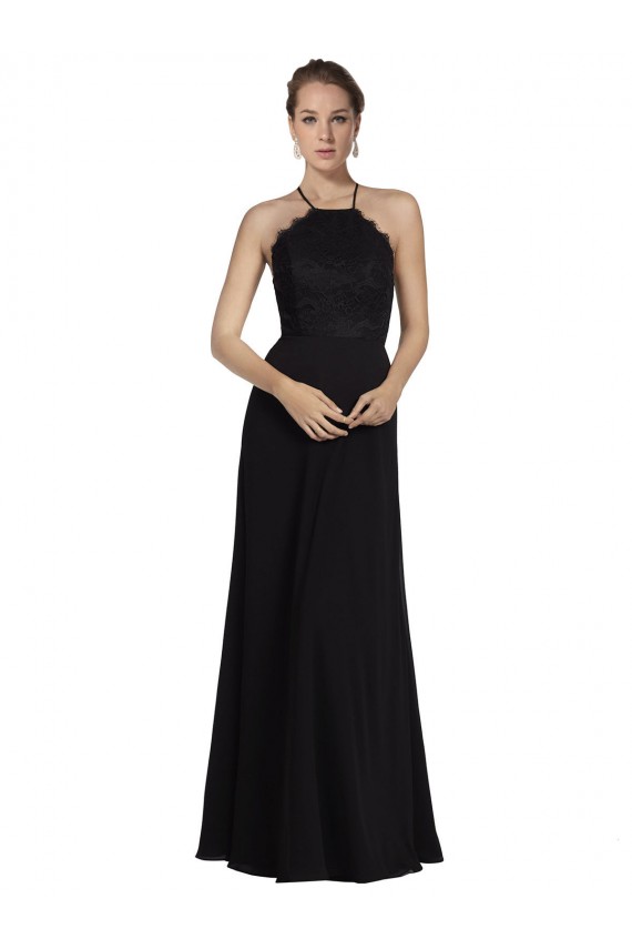 Sleeveless Black Open Back A-Line Halter Neck Bridesmaid Gown Maidstone