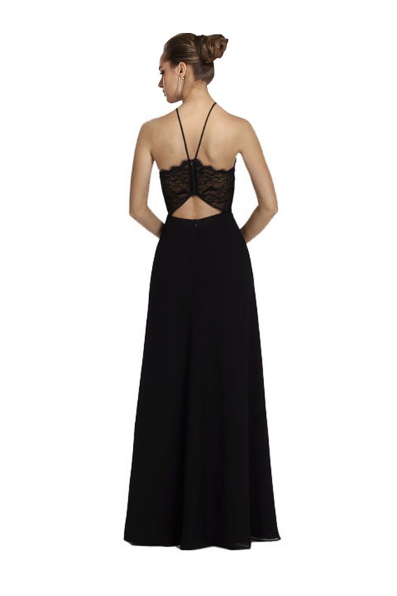 Sleeveless Black Open Back A-Line Halter Neck Bridesmaid Gown Maidstone