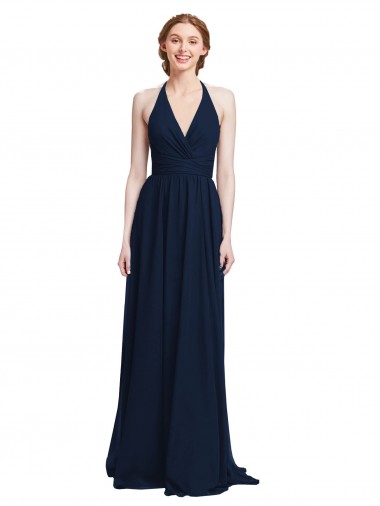 Sleeveless Dark Navy A-Line Halter Neck Formal Dress / Bridesmaid Dress Maidstone