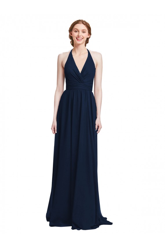 Sleeveless Dark Navy A-Line Halter Neck Formal Dress / Bridesmaid Dress Maidstone