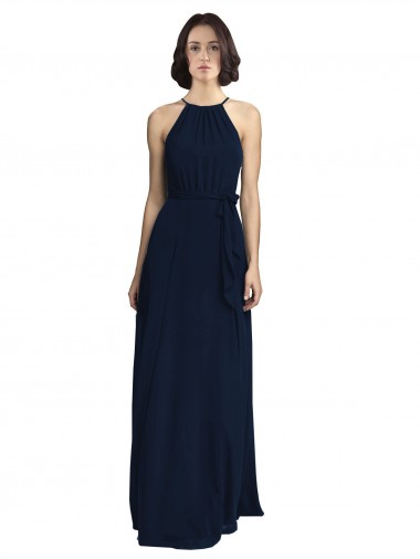 Sleeveless Dark Navy A-Line Halter Neck Evening Gowns / Bridesmaid Dresses Maidstone