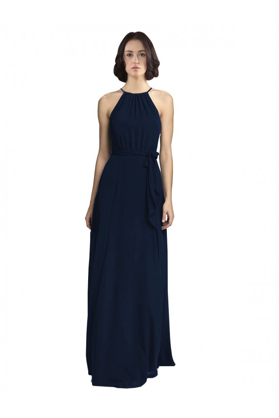 Sleeveless Dark Navy A-Line Halter Neck Evening Gowns / Bridesmaid Dresses Maidstone