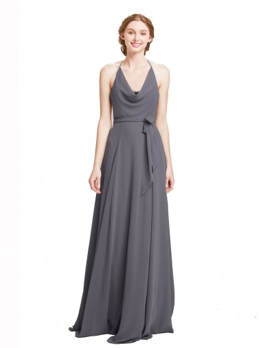 Sleeveless Slate Grey A-Line Spaghetti Straps Bridesmaid Dress Maidstone
