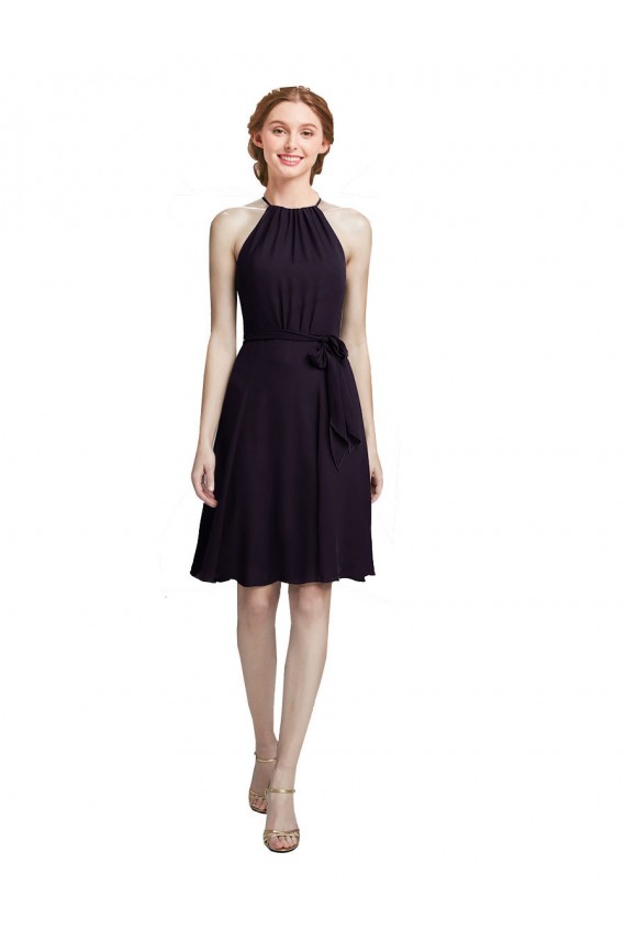 Sleeveless Grape A-Line Soft Chiffon Halter Neck Bridesmaid Dress Maidstone