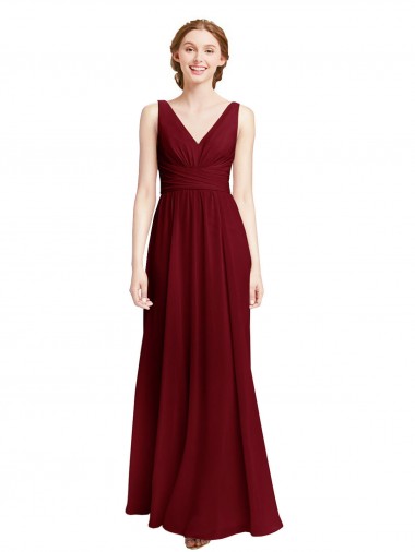 Sleeveless Burgundy A-Line V-Neck Bridesmaid Dress / Evening Gowns Maidstone