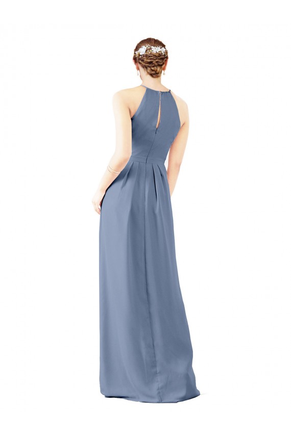Sleeveless Dusty Blue Keyhole Back Sheath Halter Neck Bridesmaid Dress Maidstone