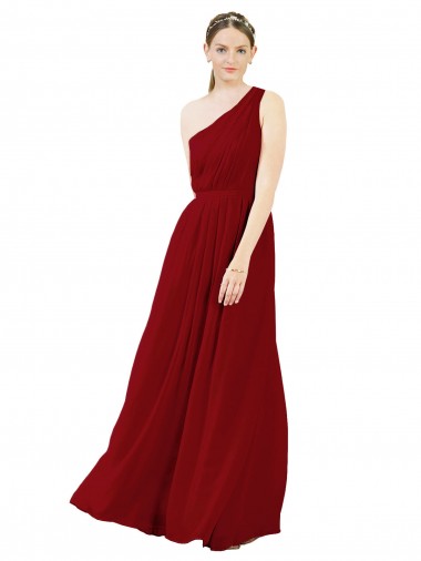 Sleeveless Burgundy A-Line One Shoulder Bridal Party Dress / Evening Dress Maidstone