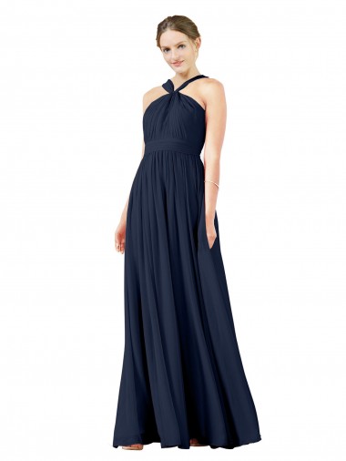 Sleeveless Dark Navy Princess V-Neck Bridesmaid Gowns Maidstone