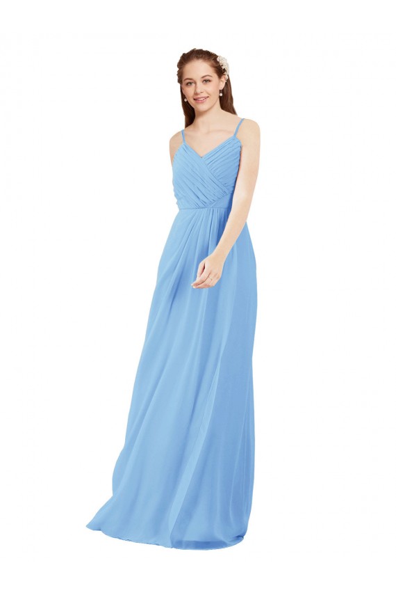 Sleeveless Periwinkle Low Back Sheath V-Neck Bridesmaid Dress Maidstone