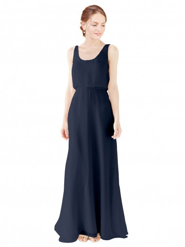 Sleeveless Dark Navy Open Back A-Line Scoop Neck Bridesmaid Dress Maidstone