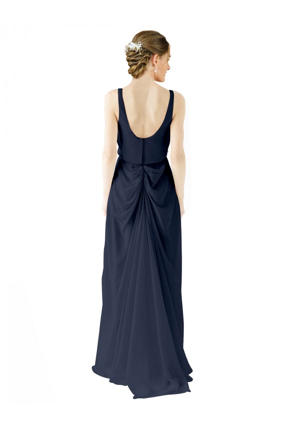 Sleeveless Dark Navy Open Back A-Line Scoop Neck Bridesmaid Dress Maidstone