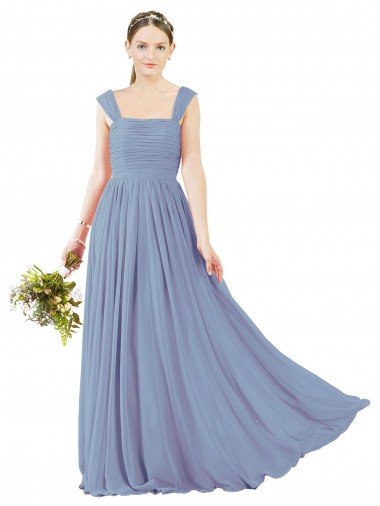 Sleeveless Dusty Blue Open Back A-Line Square Neck Bridesmaid Dress Maidstone