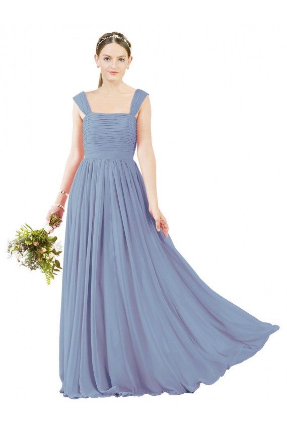 Sleeveless Dusty Blue Open Back A-Line Square Neck Bridesmaid Dress Maidstone