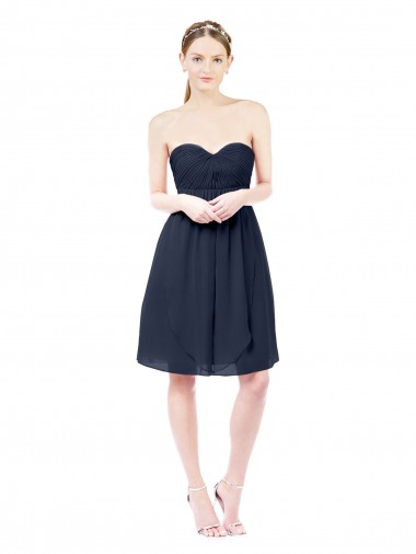 Sleeveless Dark Navy Open Back A-Line Sweetheart Bridesmaid Dress Maidstone
