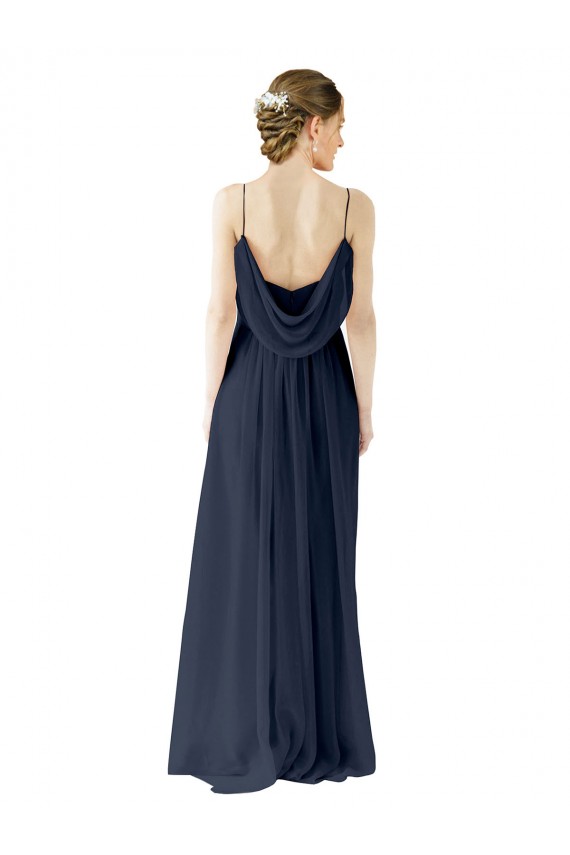 Sleeveless Dark Navy Open Back A-Line Spaghetti straps Bridesmaid Dress / Evening Gowns Maidstone