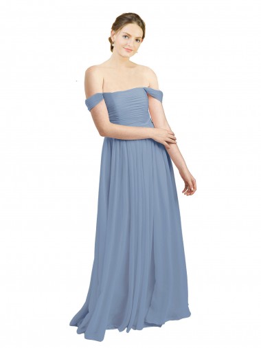 Sleeveless Dusty Blue Open Back A-Line Off the Shoulder Formal Dress / Bridesmaid Dress Maidstone