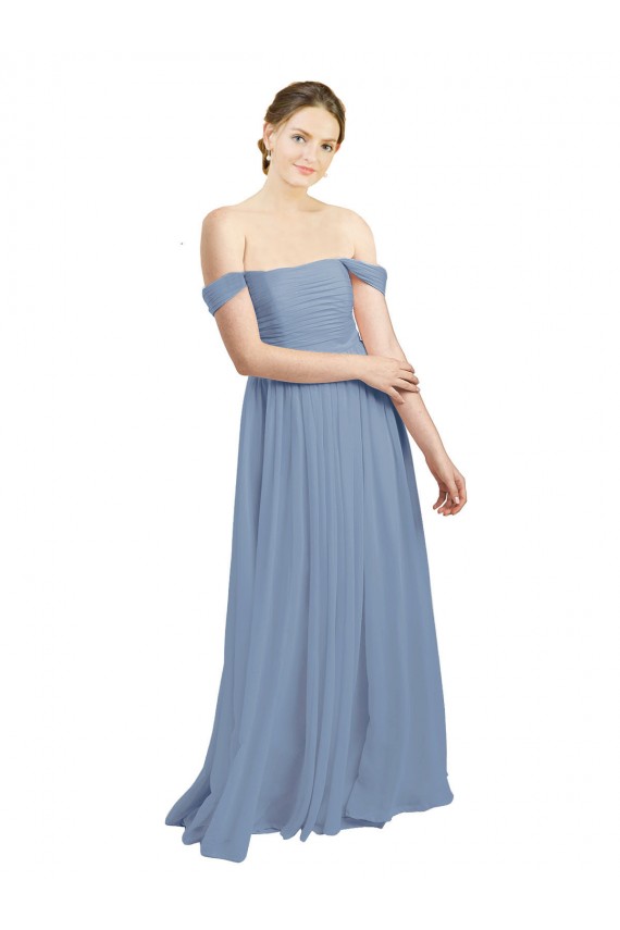 Sleeveless Dusty Blue Open Back A-Line Off the Shoulder Formal Dress / Bridesmaid Dress Maidstone