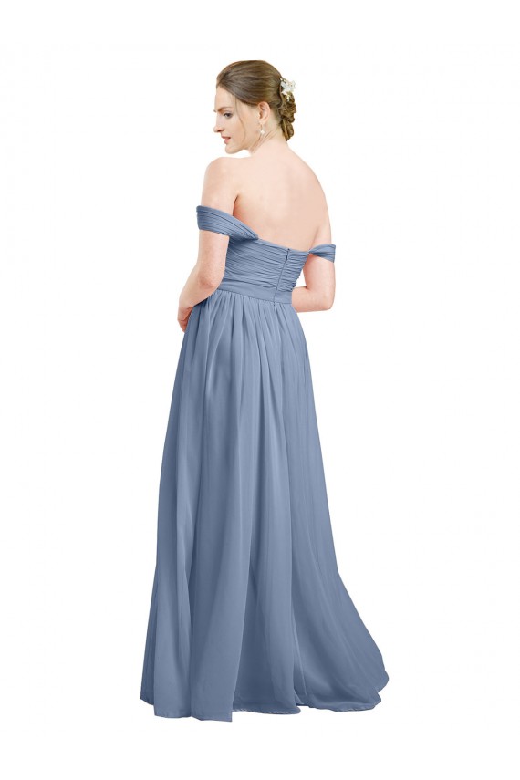 Sleeveless Dusty Blue Open Back A-Line Off the Shoulder Formal Dress / Bridesmaid Dress Maidstone