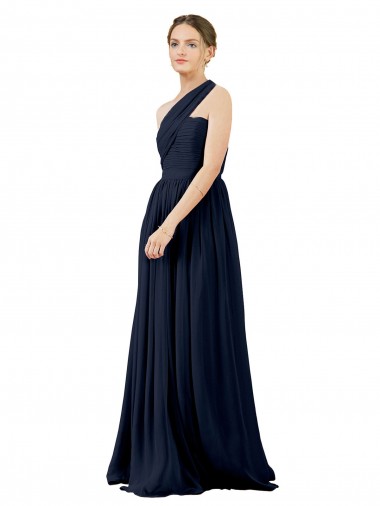 Sleeveless Dark Navy A-Line One Shoulder Bridal Party Dress / Evening Dress Maidstone