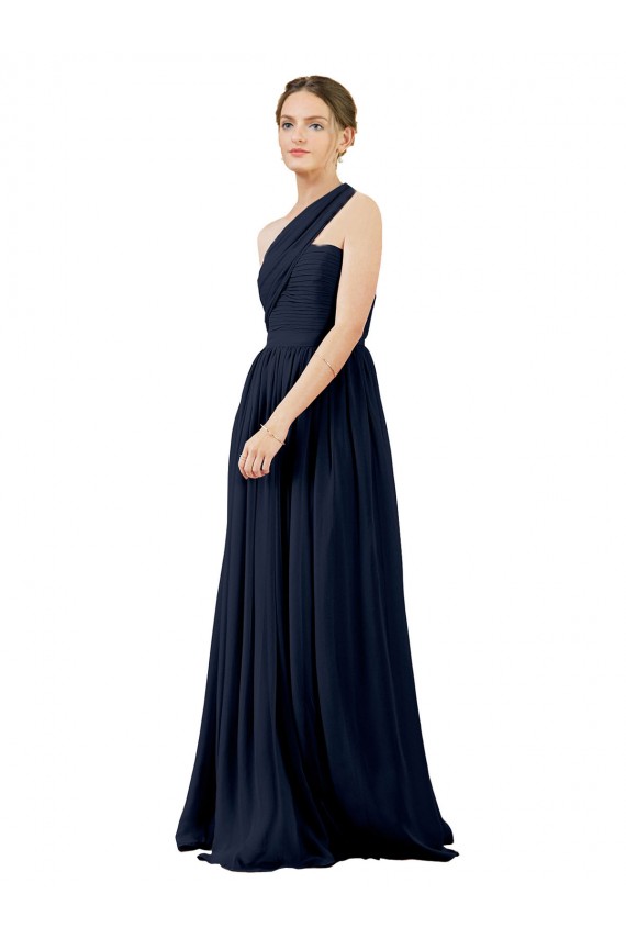Sleeveless Dark Navy A-Line One Shoulder Bridal Party Dress / Evening Dress Maidstone