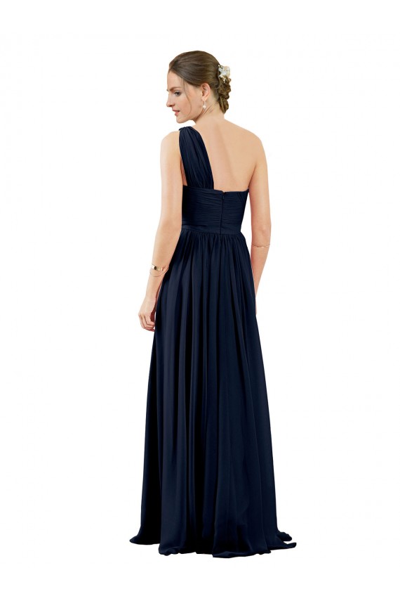 Sleeveless Dark Navy A-Line One Shoulder Bridal Party Dress / Evening Dress Maidstone