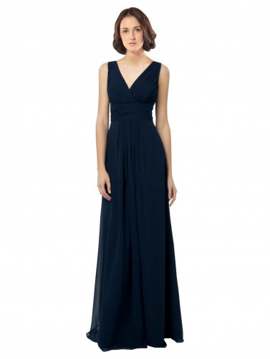 Sleeveless Dark Navy V-Back A-Line V-Neck Bridal Party Dress Maidstone