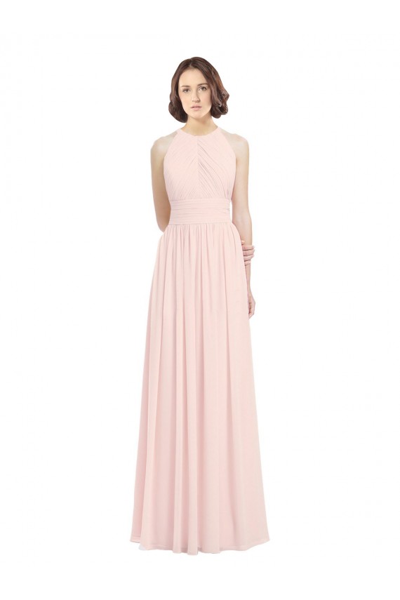 Sleeveless Pink Keyhole Back A-Line Halter Neck Bridesmaid Dress Maidstone